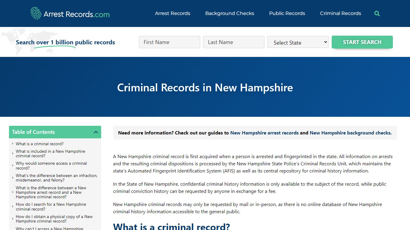 New Hampshire Criminal Records - Arrest Records.com